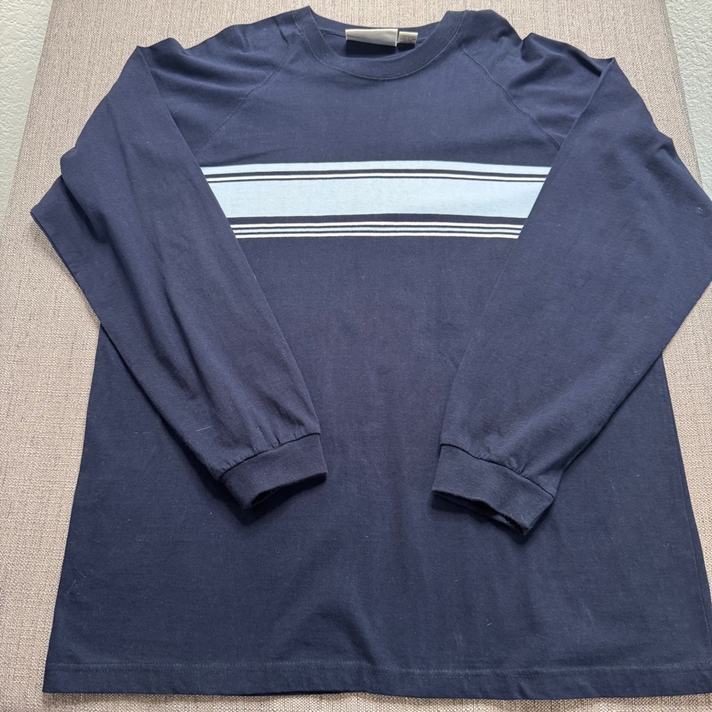 Box Office Everywear Mens XL Navy Blue Striped Long Sleeve Cotton T-Shirt Raglan